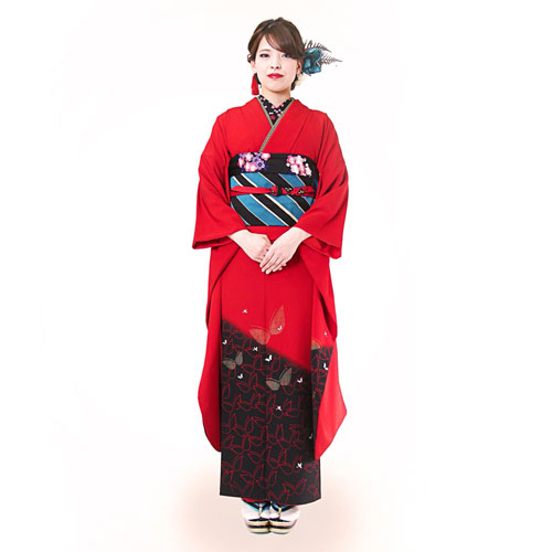 成人式/参列/振袖】優美な古典モダン◇赤ちりめん群蝶 / 成人式や結婚