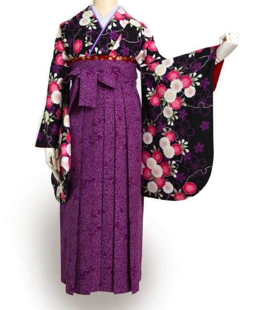 【卒業袴】上品紫のきれいめお姉さん☆黒地雪輪に桜