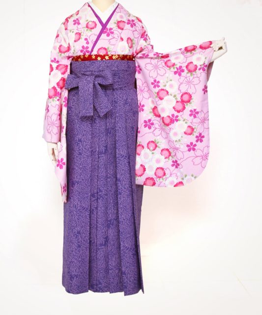 【卒業袴】桜満開ピンク×紫の乙女☆ピンク地雪輪に桜