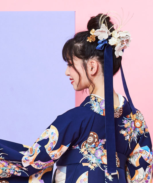 【卒業袴】濃紺と上品な薄墨色に印象的エレガント☆踊り扇A J-ROSSO