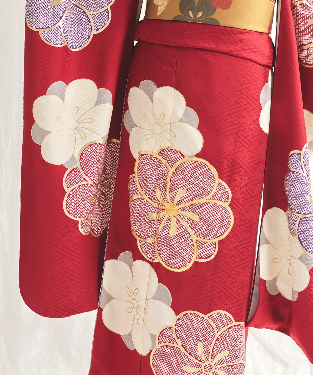 上質で快適 真紅高級お振袖 ロング丈 裄丈ロング 逸品美品 着物 - sk