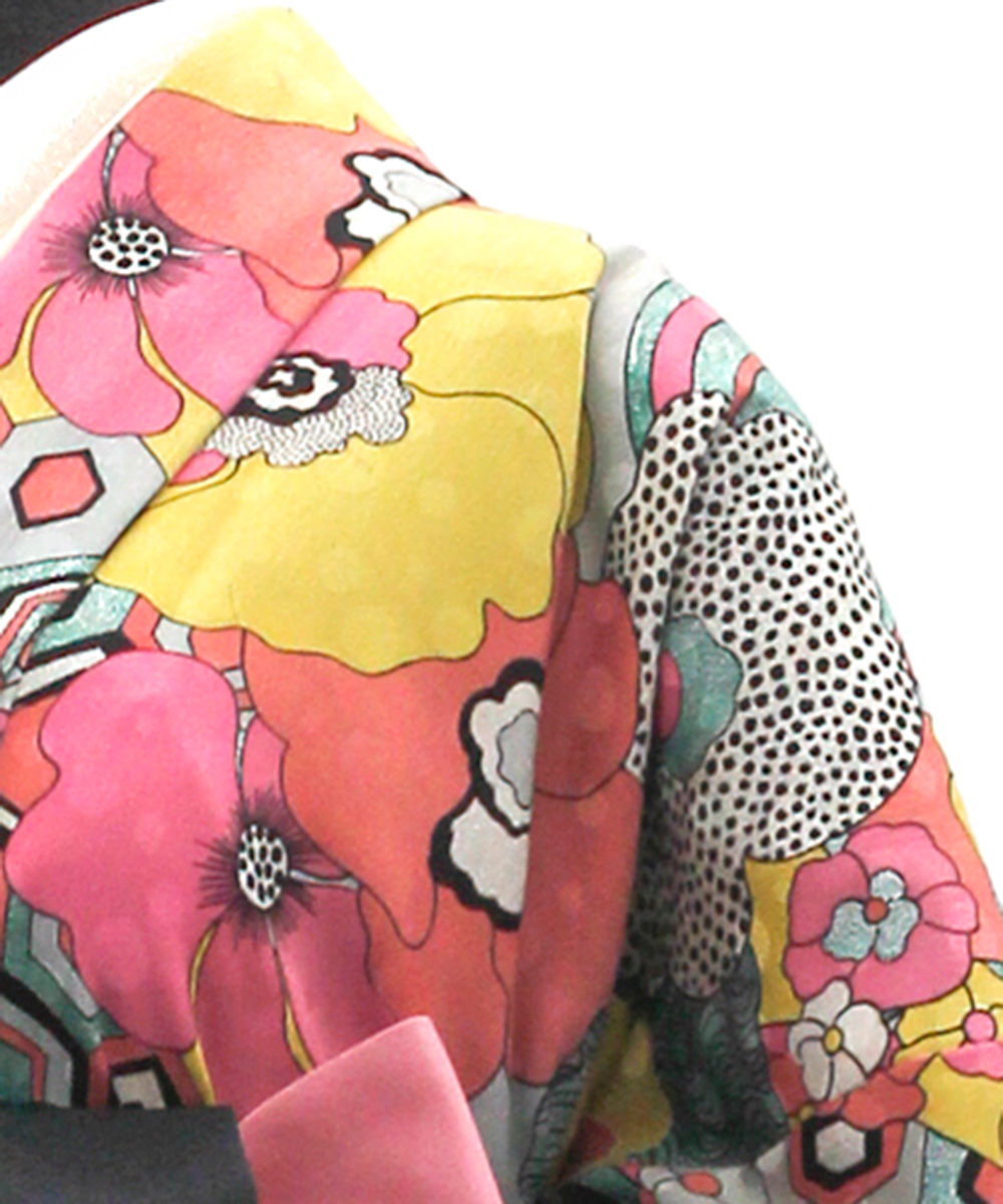 【卒業袴】気まぐれヴィンテージミューズ ☆Psychedellic  Flower (グレー×イエロー)　モダンアンテナ