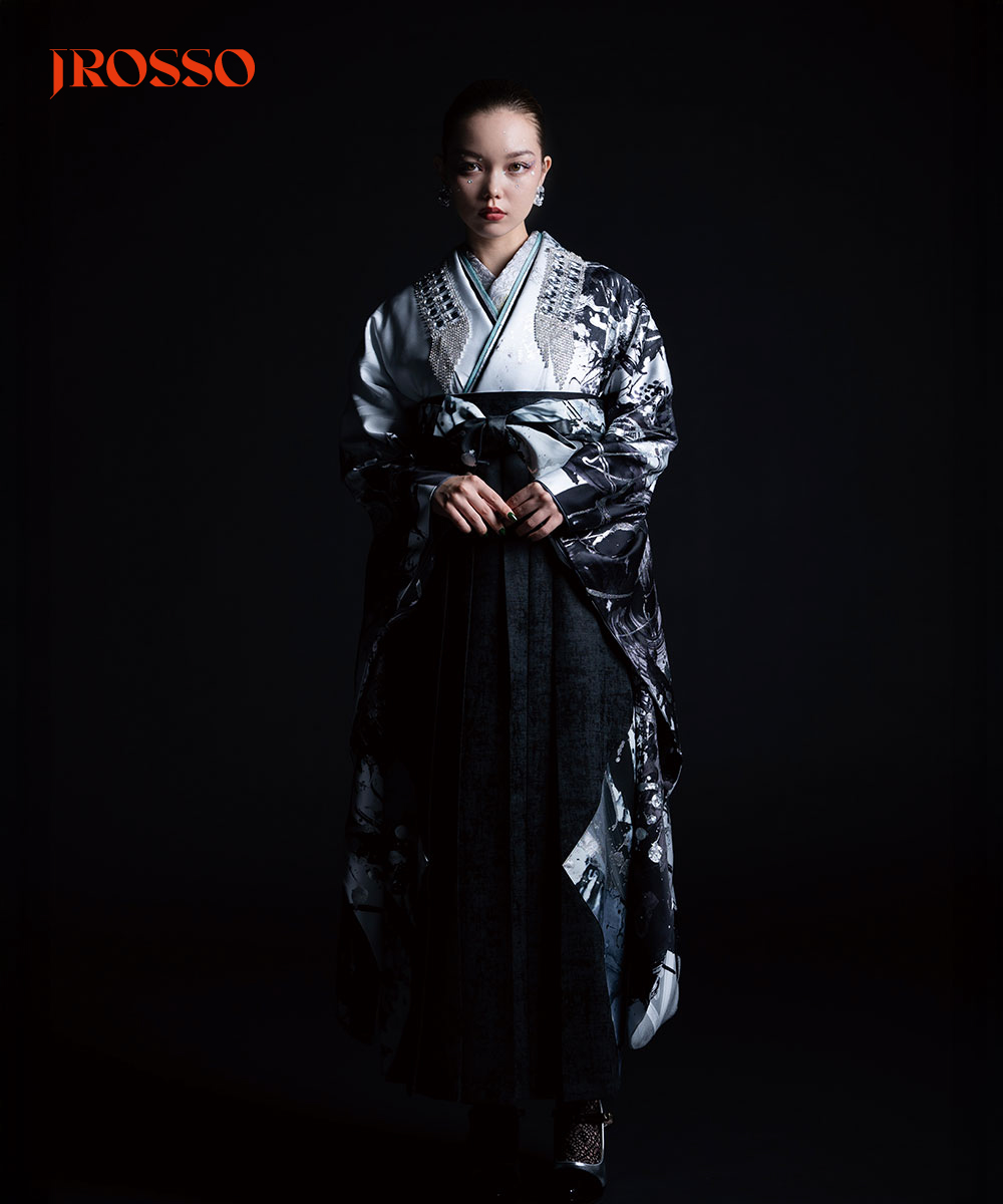 【卒業袴】水墨のアート ☆墨流しの風　白虎 J-ROSSO