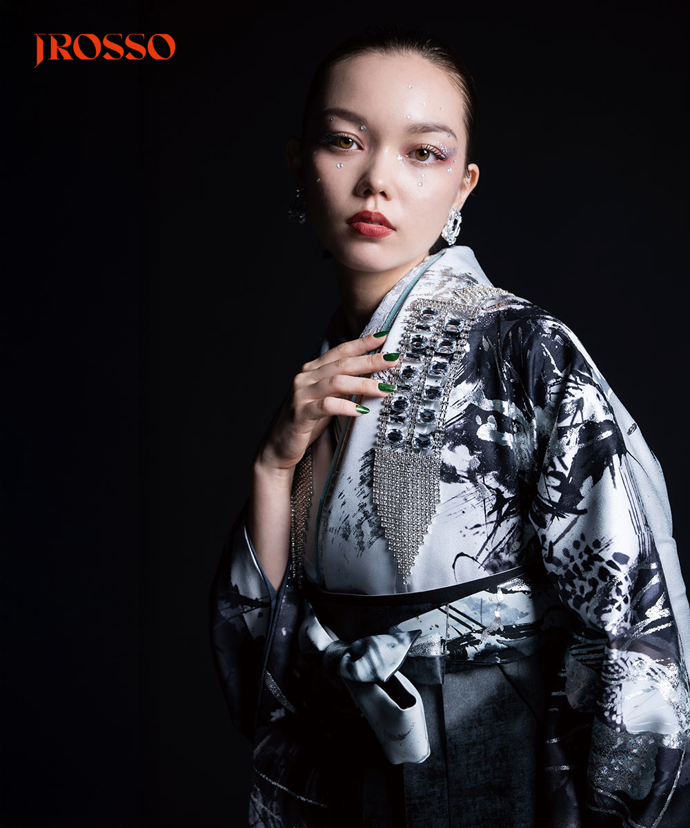 【卒業袴】水墨のアート ☆墨流しの風　白虎 J-ROSSO