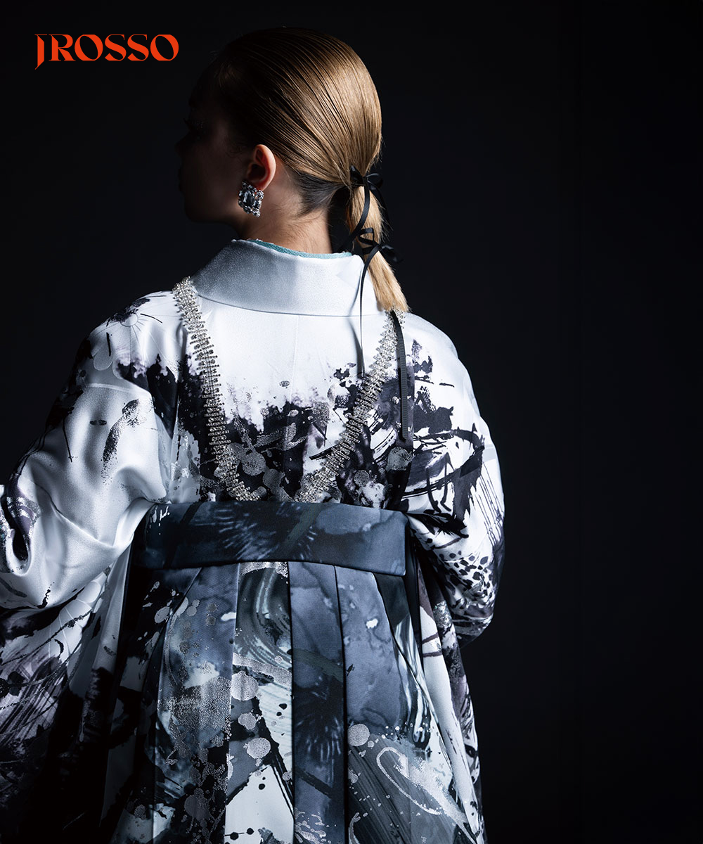 【卒業袴】水墨のアート ☆墨流しの風　白虎 J-ROSSO