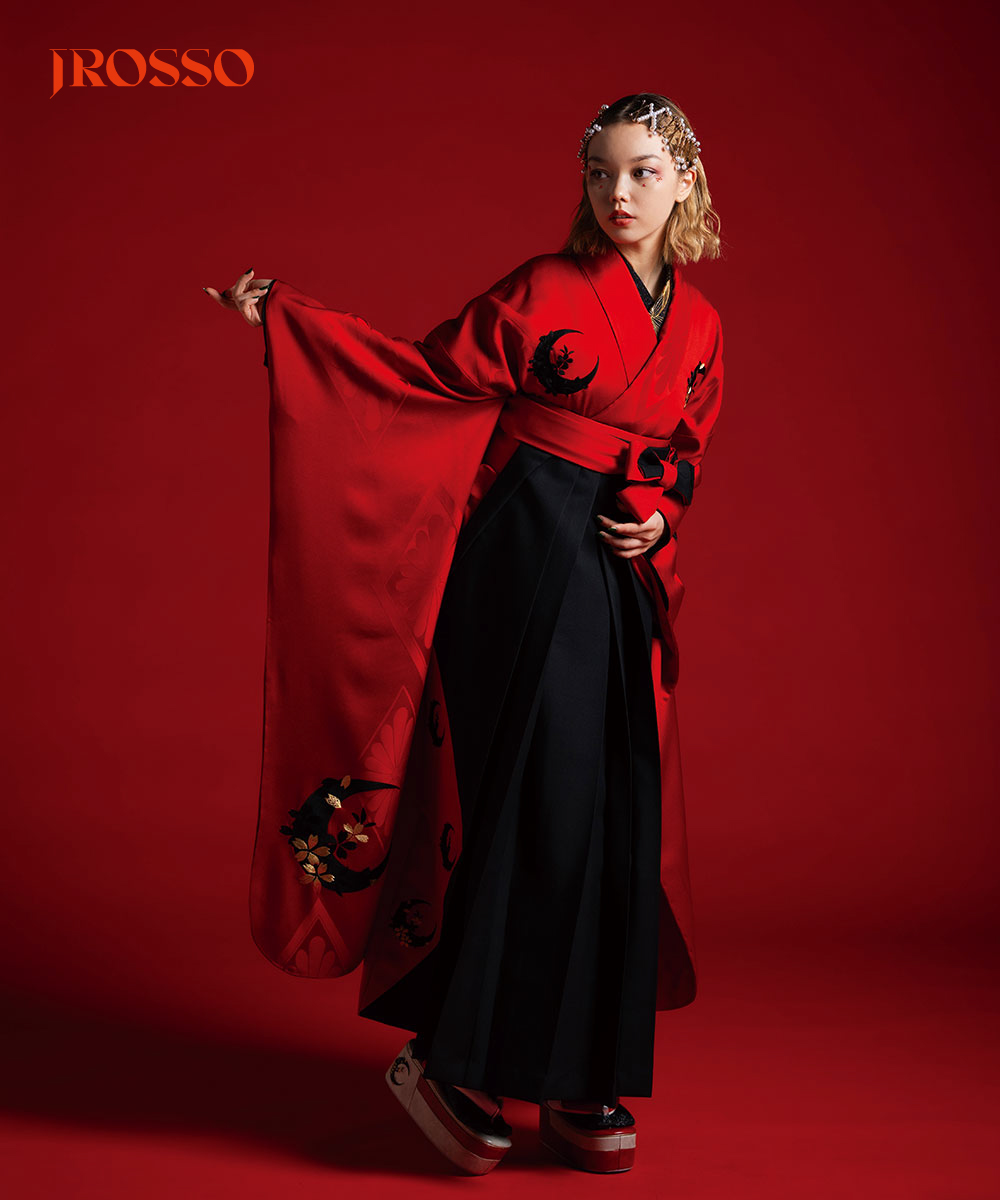 【卒業袴】清らかな美☆月影の桜　赤紅に墨の月J-ROSSO