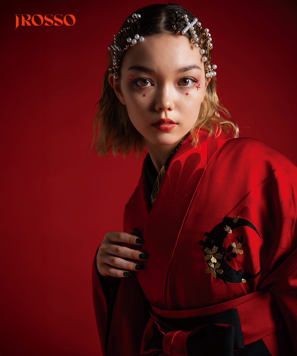 【卒業袴】清らかな美☆月影の桜　赤紅に墨の月J-ROSSO