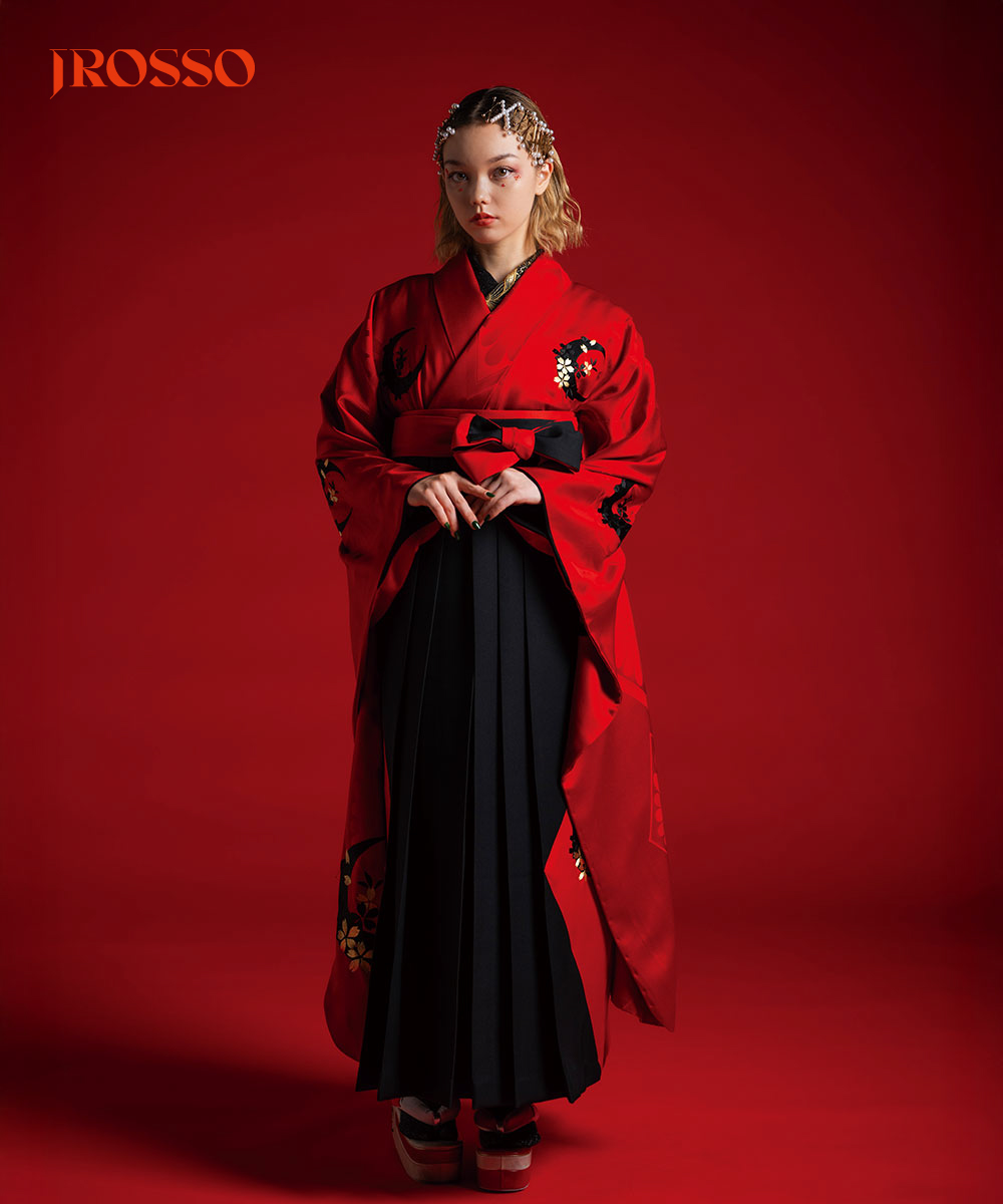 【卒業袴】清らかな美☆月影の桜　赤紅に墨の月J-ROSSO