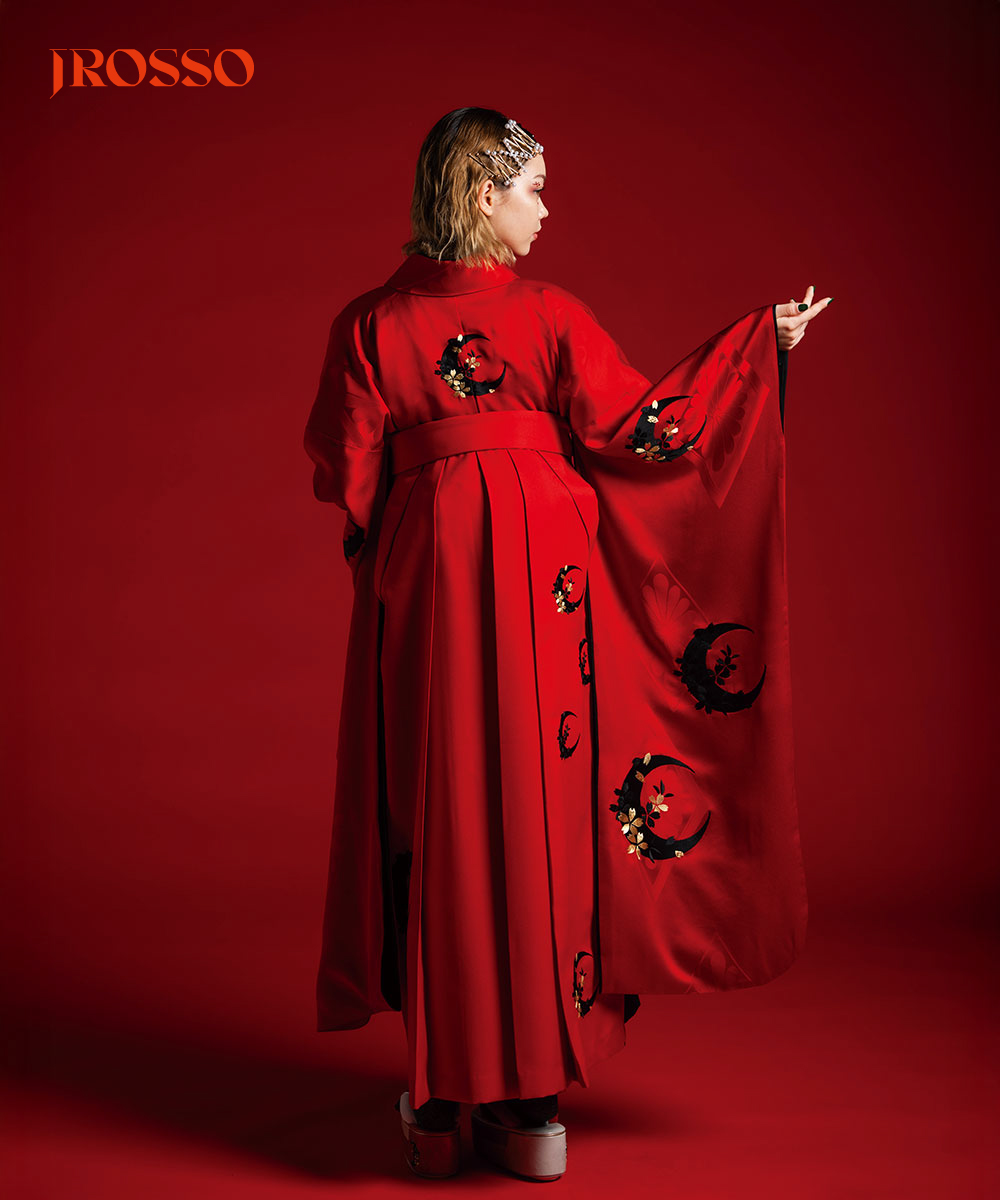 【卒業袴】清らかな美☆月影の桜　赤紅に墨の月J-ROSSO