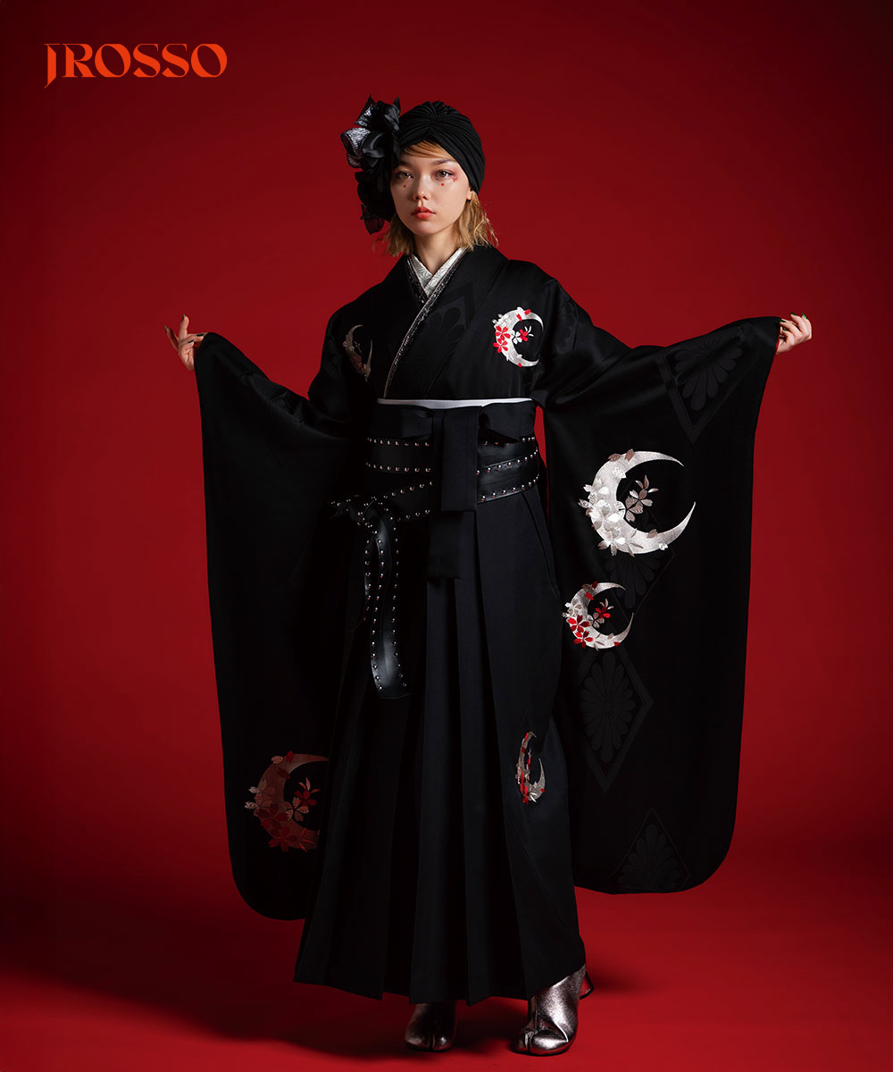 【卒業袴】清らかな美☆月影の桜　漆黒に銀の月J-ROSSO