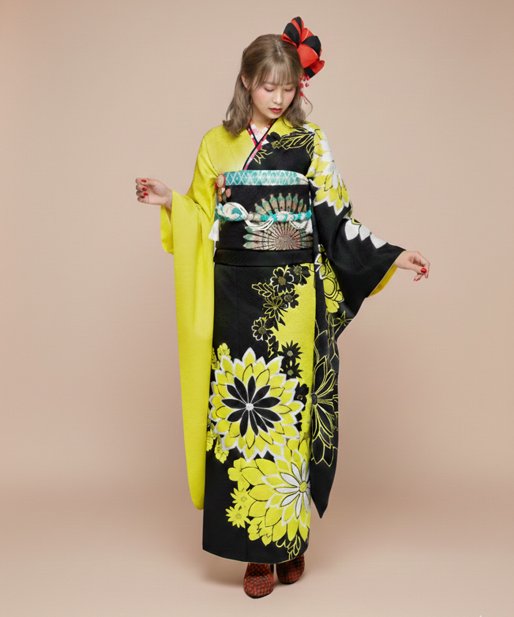 【成人式/参列/振袖】イエロー×ブラックの大人トーン☆シック/イエロー J-ROSSO