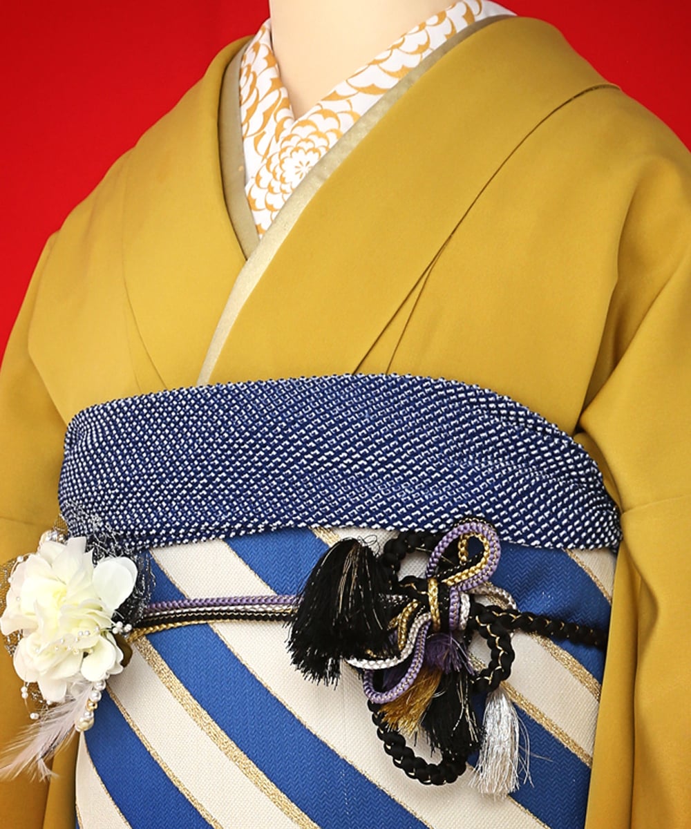 4557　振袖　仮絵羽　成人式　結婚式　卒業式　紺色　正絹　未仕立て柄デザイン花柄