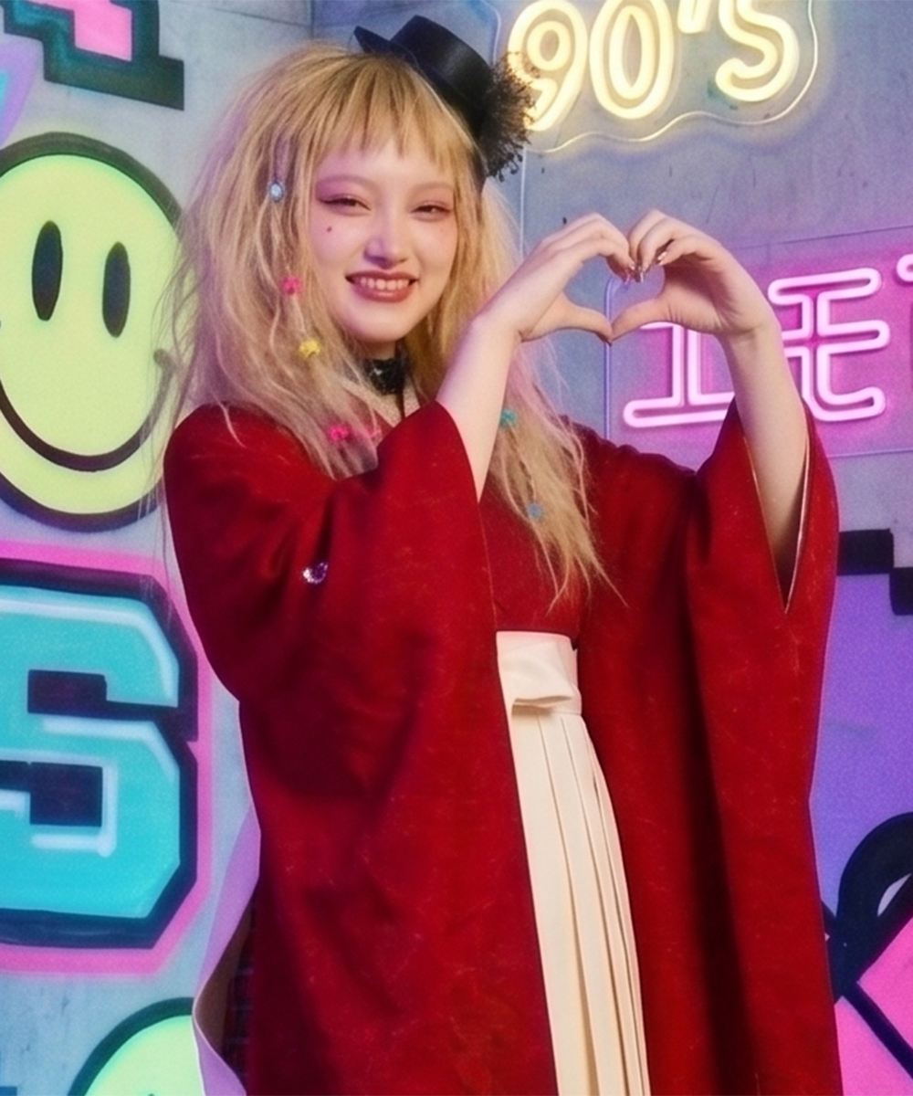 【卒業袴】個性派ゴシック☆赤ちりめん群蝶