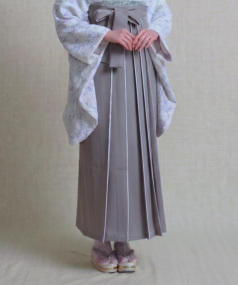 【袴単品】 アコーディオン袴｜グレー×白☆レース／ホワイトグレー151-170cm