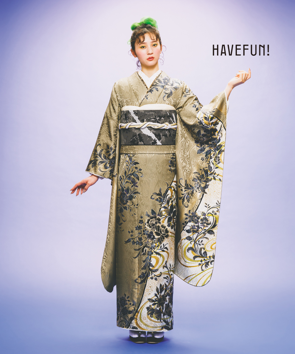 【成人式/参列/振袖】艷やかクール☆ゴールドぼたん流水 HAVE FUN