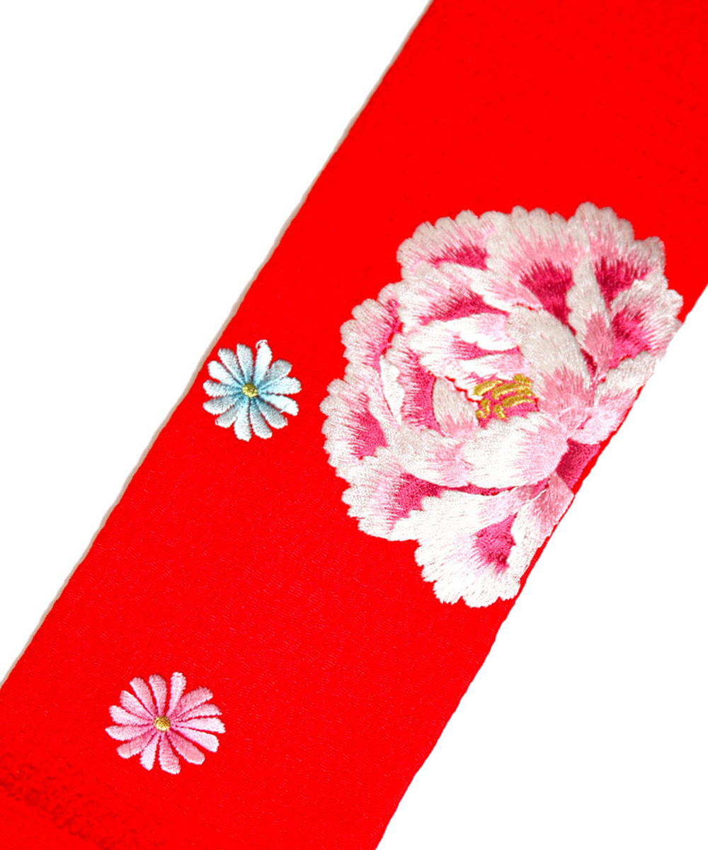 【プレミアム小物】かかえ帯/赤に花刺繍