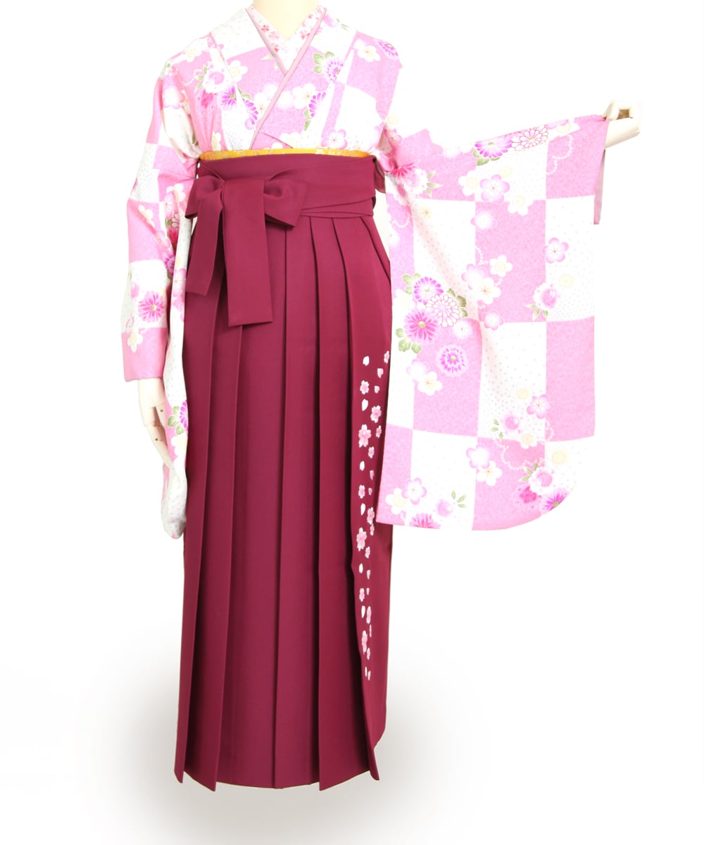 卒業袴 ピンクの市松模様 ピンク市松 成人式や結婚式の振袖 卒業式袴の着物コーディネートレンタルサイト 着物姫