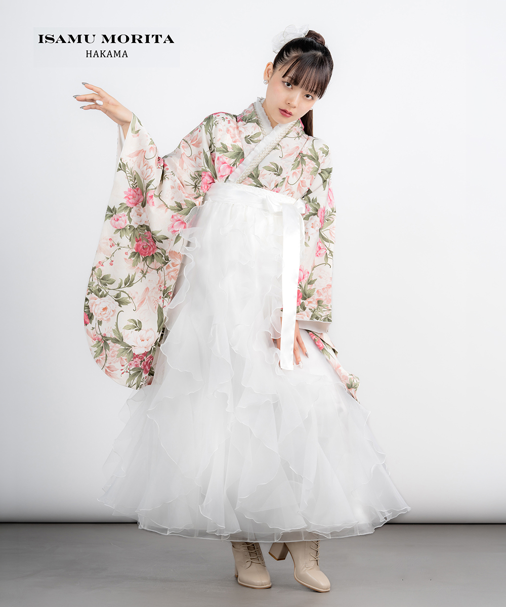 【卒業袴】花咲くピュア☆フローラルレースホワイト　ISAMU MORITA
