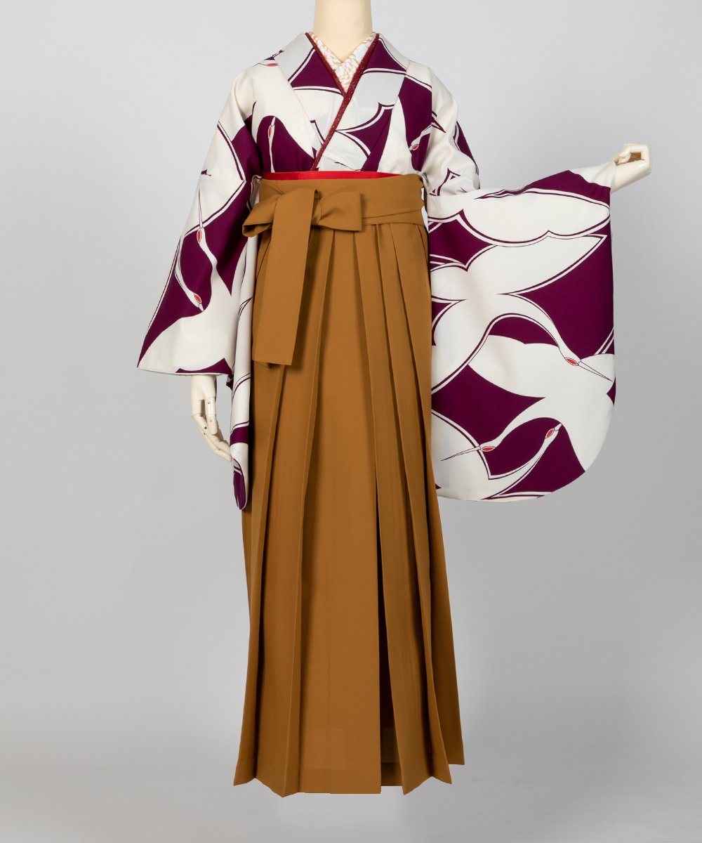 卒業袴 優雅で大胆な鶴柄 鶴 紫白 成人式や結婚式の振袖 卒業式袴の着物コーディネートレンタルサイト 着物姫