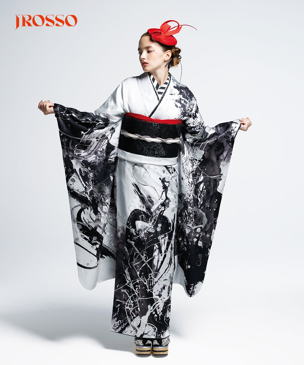 【成人式/参列/振袖】水墨のアート☆墨流しの風｜白虎 J-ROSSO