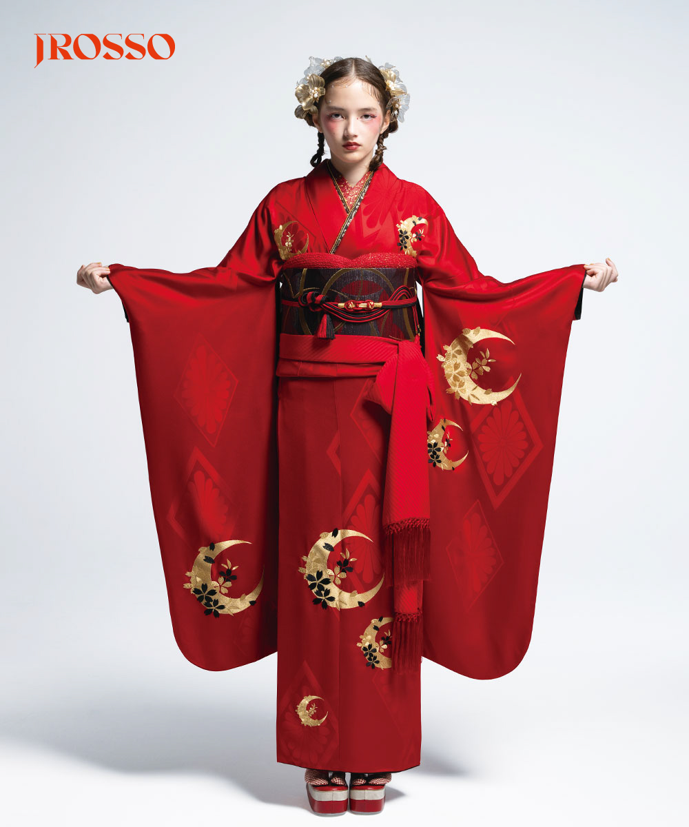 【成人式/参列/振袖】彩りの美 ☆月影の桜｜赤紅に金の月 J-ROSSO