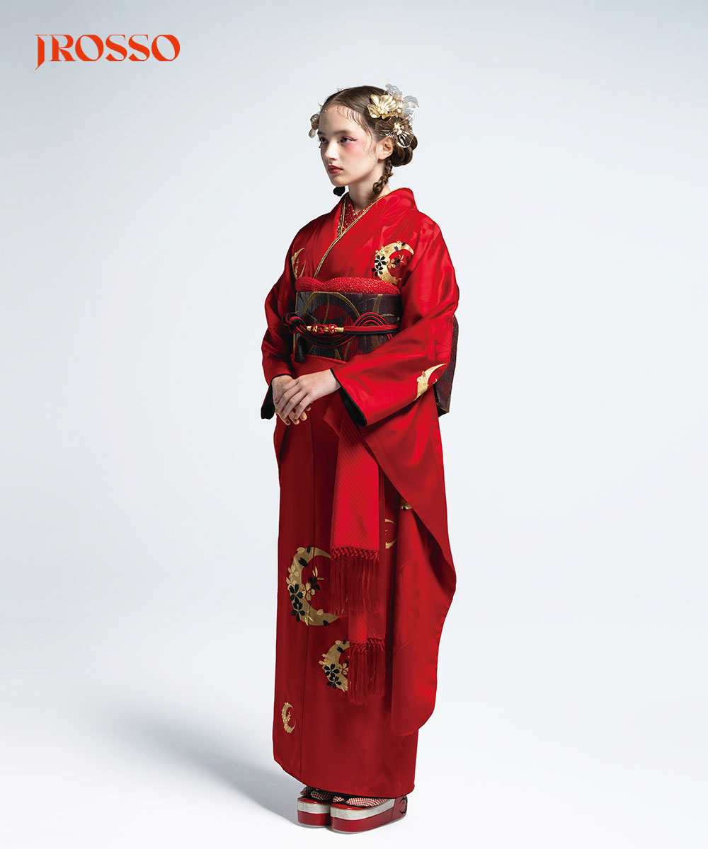 【成人式/参列/振袖】彩りの美 ☆月影の桜｜赤紅に金の月 J-ROSSO