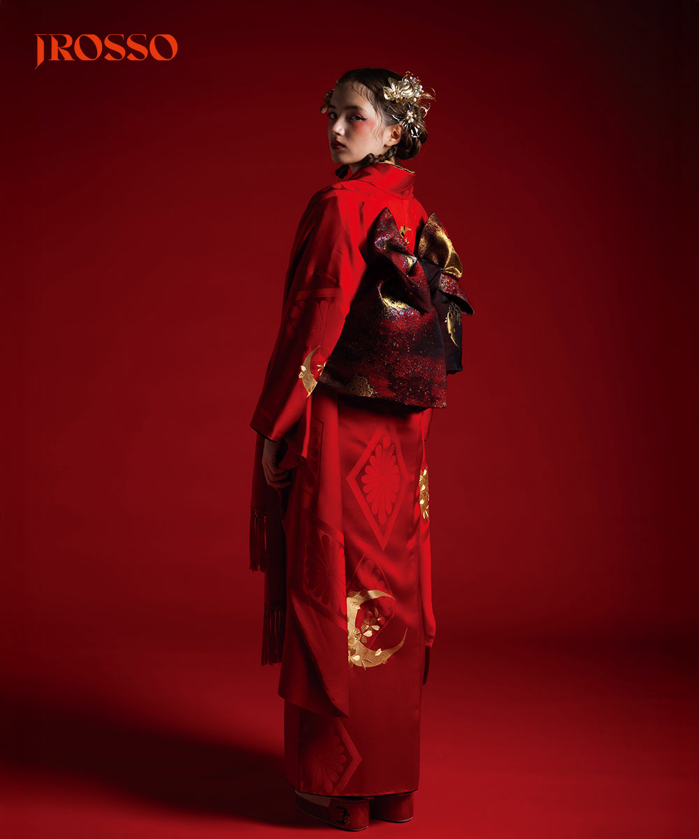 【成人式/参列/振袖】彩りの美 ☆月影の桜｜赤紅に金の月 J-ROSSO