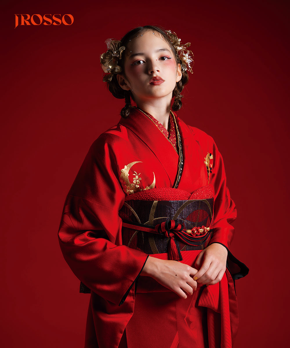 【成人式/参列/振袖】彩りの美 ☆月影の桜｜赤紅に金の月 J-ROSSO