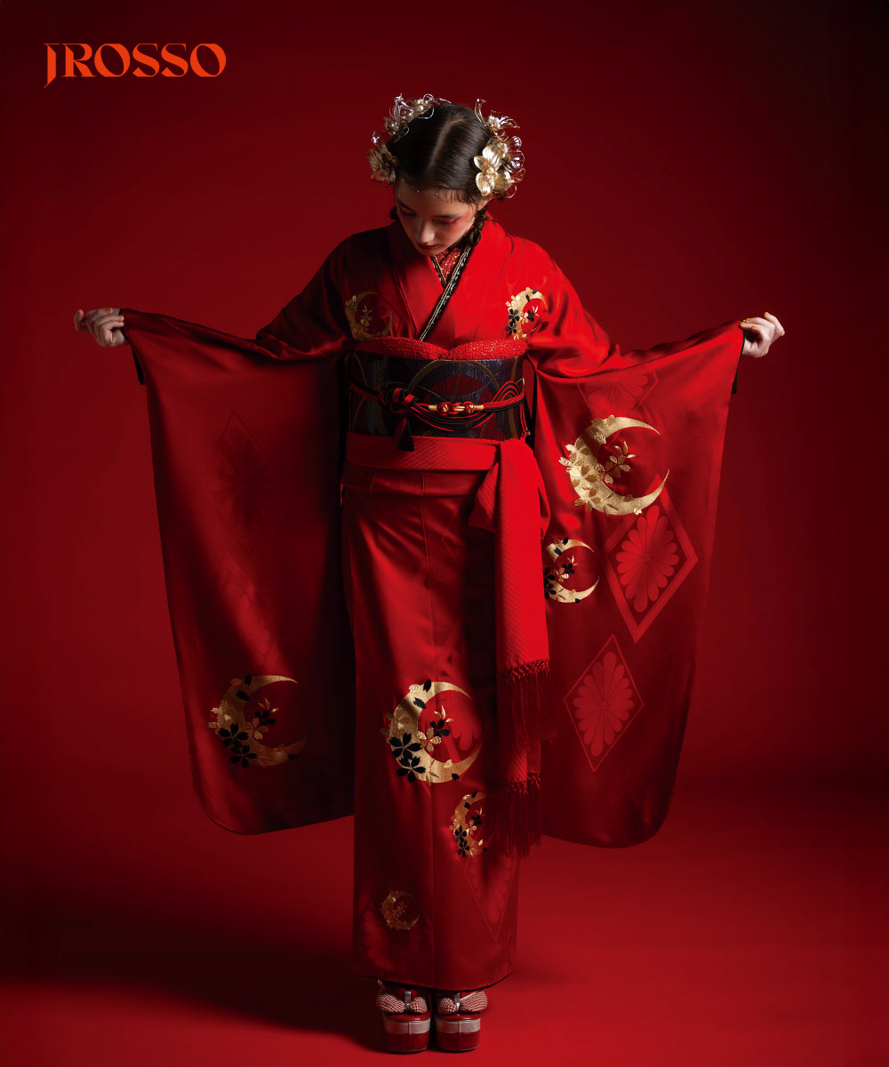 【成人式/参列/振袖】彩りの美 ☆月影の桜｜赤紅に金の月 J-ROSSO