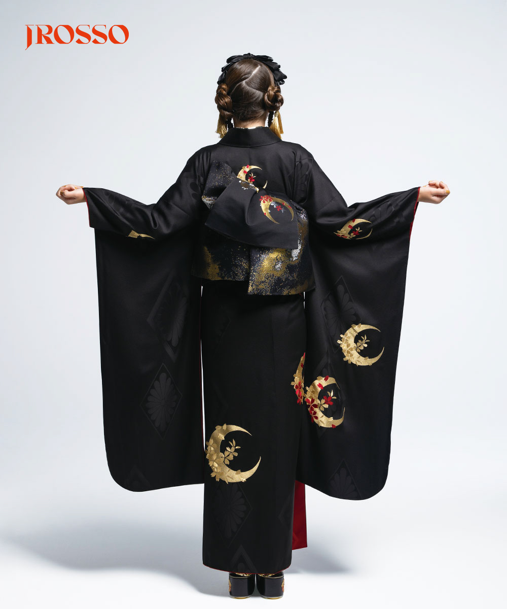 【成人式/参列/振袖】凛とした美 ☆月影の桜｜漆黒に金の月 J-ROSSO