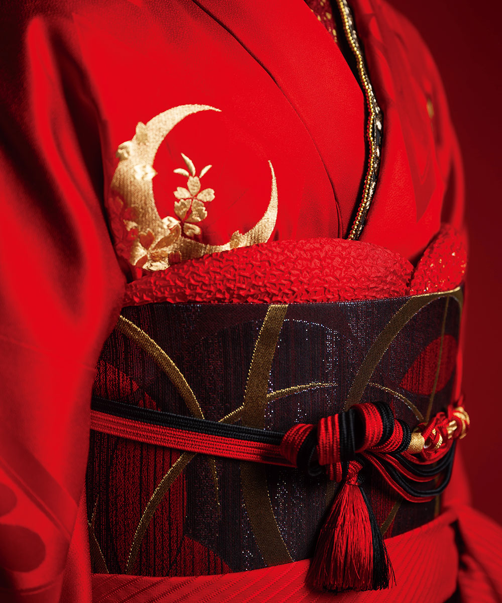 【成人式/参列/振袖】彩りの美 ☆月影の桜｜赤紅に金の月 J-ROSSO